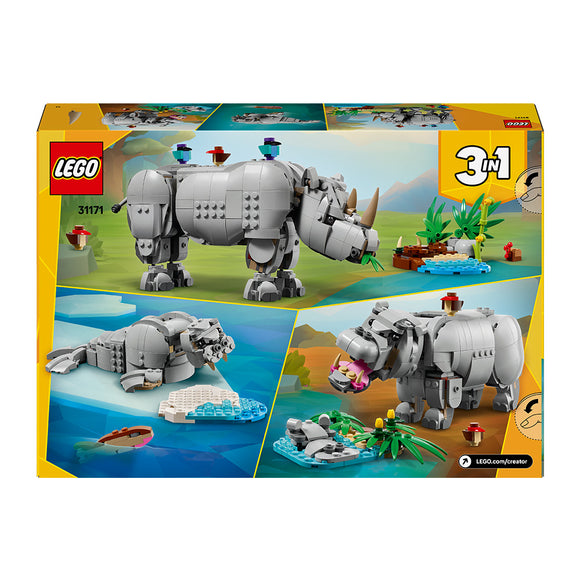 LEGO® Creator 3in1 Wild Animals: Majestic Rhino with Birds Toy Playset 31171