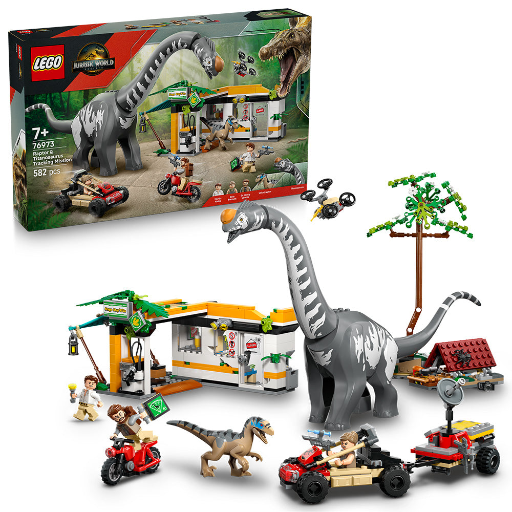 LEGO® Jurassic World Raptor & Titanosaurus Tracking Mission Dinosaur Toy 76973