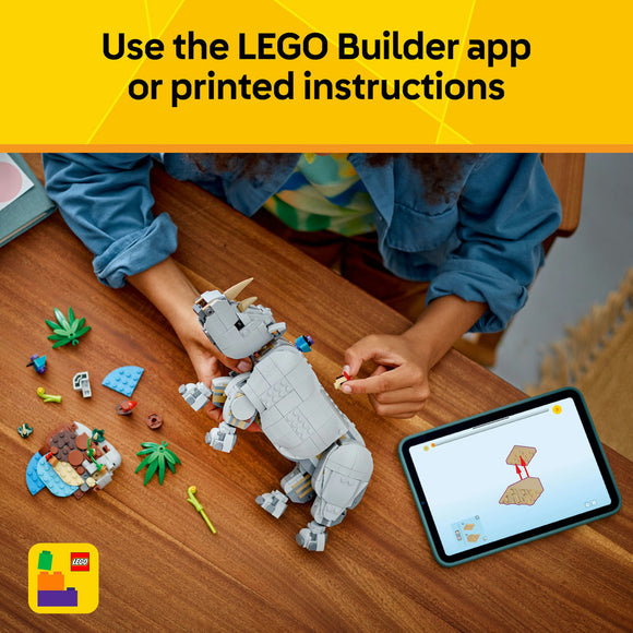 LEGO® Creator 3in1 Wild Animals: Majestic Rhino with Birds Toy Playset 31171