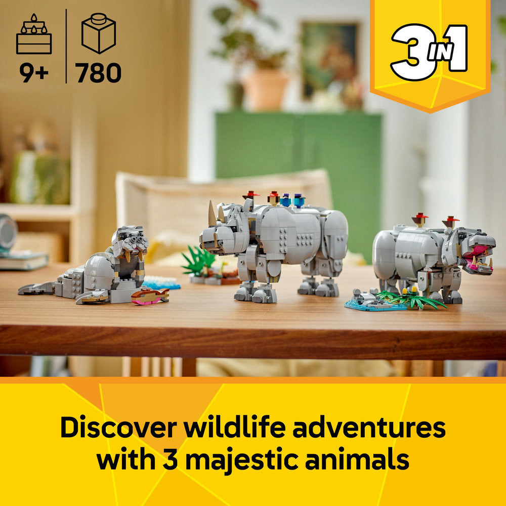 LEGO® Creator 3in1 Wild Animals: Majestic Rhino with Birds Toy Playset 31171