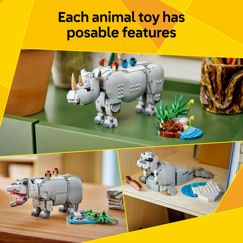 LEGO® Creator 3in1 Wild Animals: Majestic Rhino with Birds Toy Playset 31171