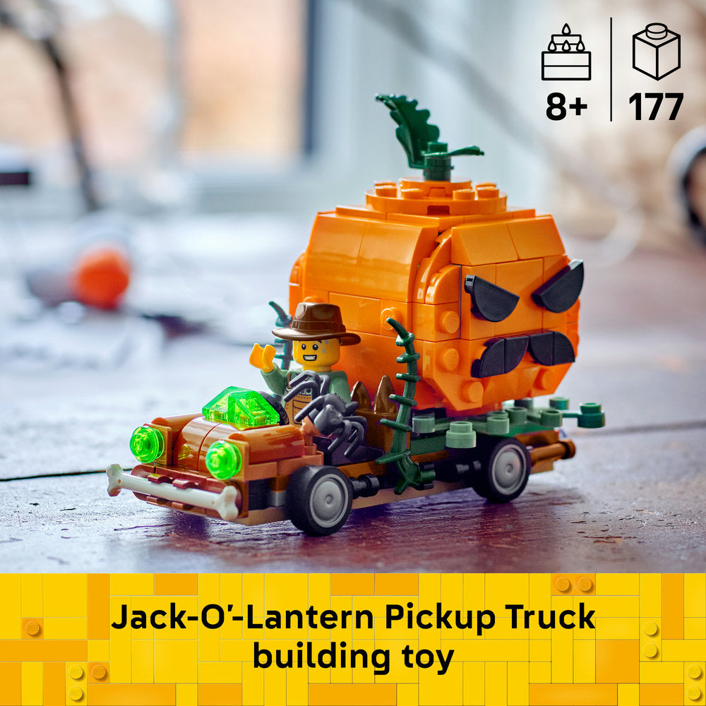 LEGO® Iconic Jack-O’-Lantern Pickup Truck Halloween Craft Toy Set 40822