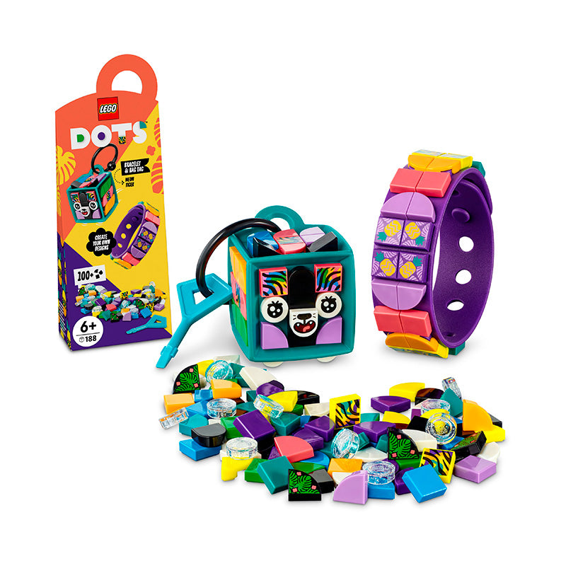 LEGO® DOTS Neon Tiger Bracelet & Bag Tag DIY Craft Kit Bundle 41945
