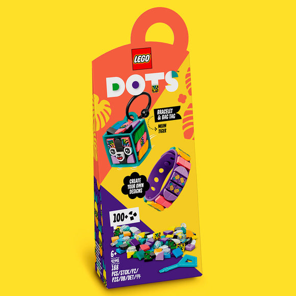 LEGO® DOTS Neon Tiger Bracelet Bag Tag DIY Craft Kit Bundle
