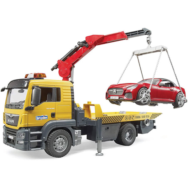 BRUDER MAN TGS Tow Truck With Red Roadster