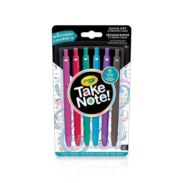 CRAYOLA Take Note Washable Gel Pens, 6 Count